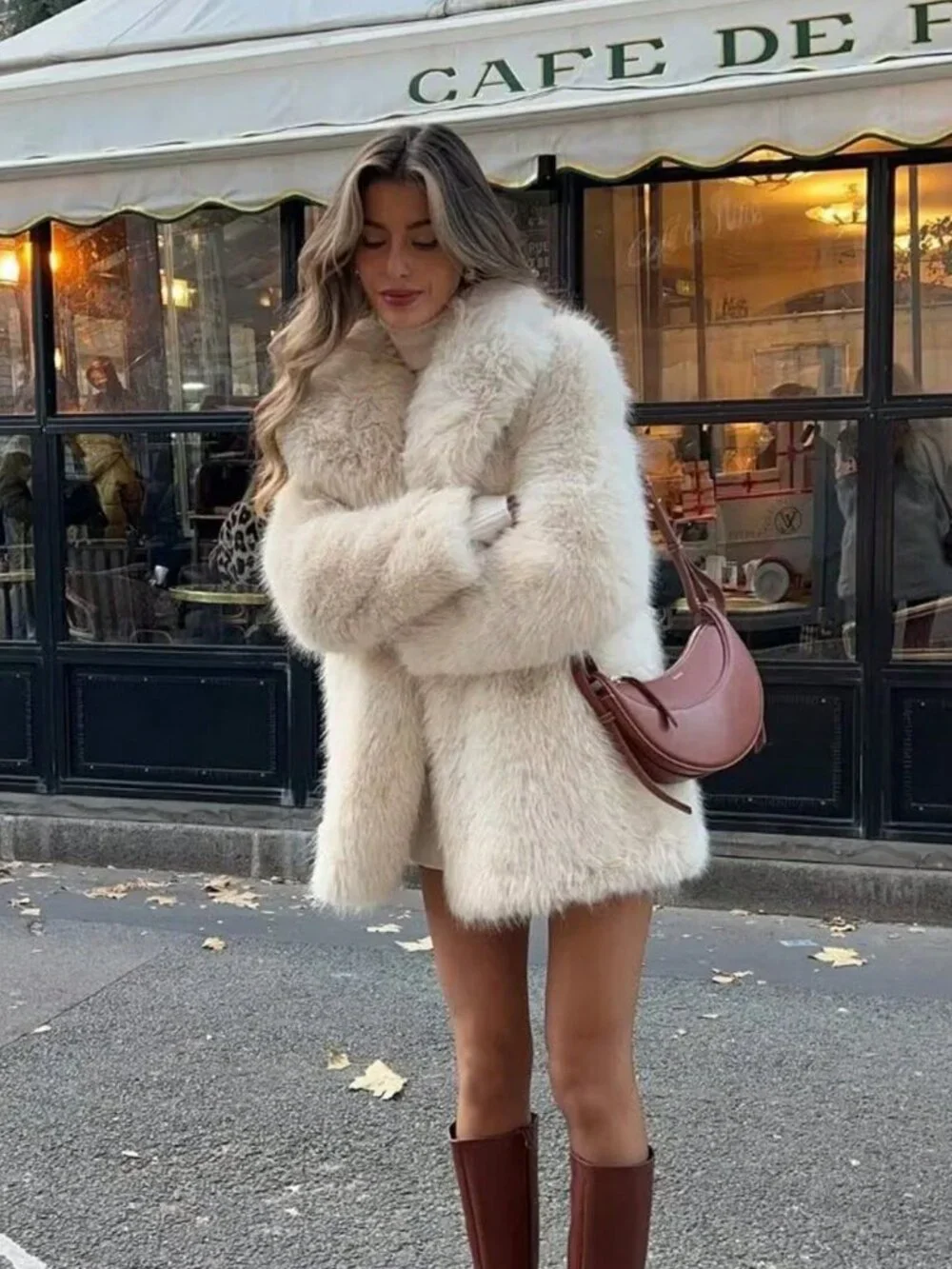 Beige womens Oversize Faux Fur teddy Coat - Picture 5 of 9